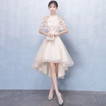 

New Arrive Elegant Halter Women Evening Dress Novelty Champagne Bridesmaid Wedding Party Gowns Noble Slim Banquet Vestidos