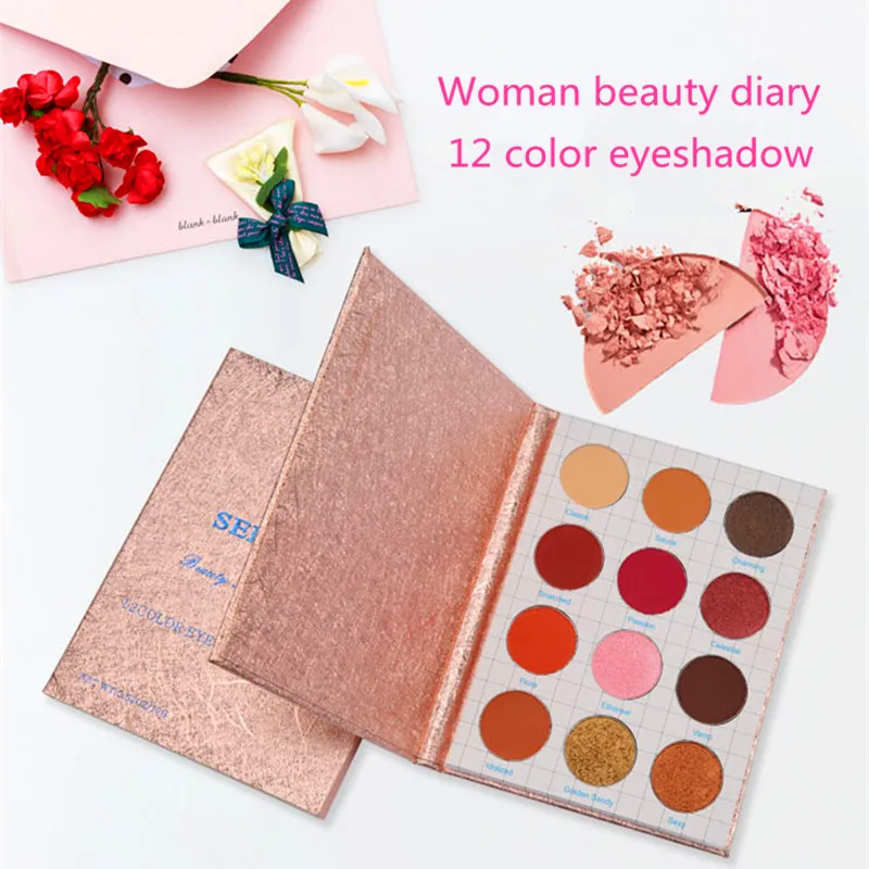 

Explosion models 12 color eyeshadow beautiful woman diary rose gold box daily eye makeup charming eye shadow hot sale
