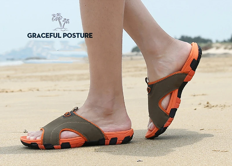 Летняя Мужская обувь Открытые сандалии воздухопроницаемые тапочки мужские пляжные сандалии Повседневные шлепки противоскользящие