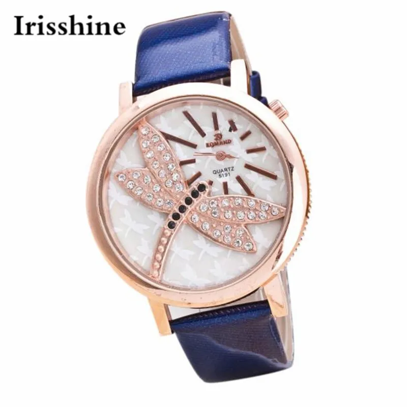 

Irisshine i8 Women Watch lady girl brand luxury Casual Dragonfly Analog Quartz Watch Leather Band Rhinestone Wrist wholesale