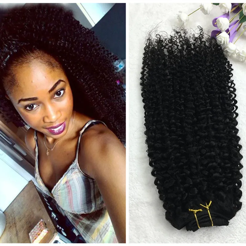 Full Shine Brazilian Curly Clip ins Afro Kinky Curly Clip ...