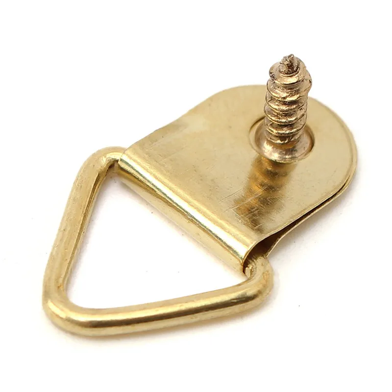 KiWarm 10 комплектов железный золотой треугольник D кольца вешалка подвешивание картины рамки крючок с винтами живопись аксессуары DIY ремесло 14x21 мм