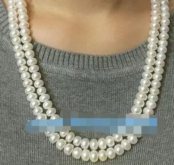 

Free Shipping baroque 32" AAA 8-7 MM SOUTH SEA NATURAL White PEARL NECKLACE 14K GOLD CLASP