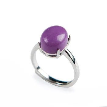 

Drop Shipping Women Fine Jewelry Silver Rings Adjustable Size Purple Gemstone Natural Phosphosiderite Ring 11*9*6mm