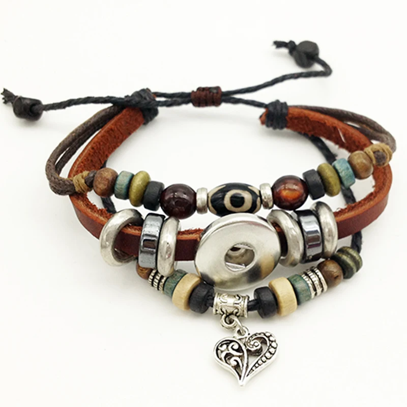 

High quality Genuine leather Vintage love cross 18mm snap button bracelet TP1646