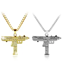 Fashion Hip Hop Gold Silver Color Necklace Long Chain Zircon Alloy Iced Out crystal Out Sub Gun Uzi Pendant Necklace Jewelry Fashion Hip Hop Gold Silver Color Necklace Long Chain Zircon Alloy Iced Out crystal Out Sub Gun Uzi Pendant Necklace Jewelry