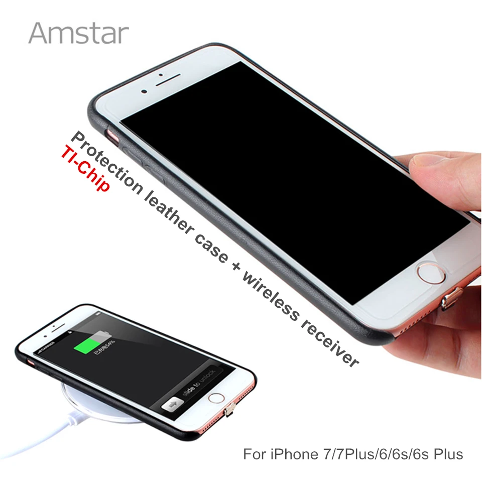 Amstar Qi чехол с беспроводным зарядным устройством для iphone 7 7plus 6 6plus 6s 6splus кожаный