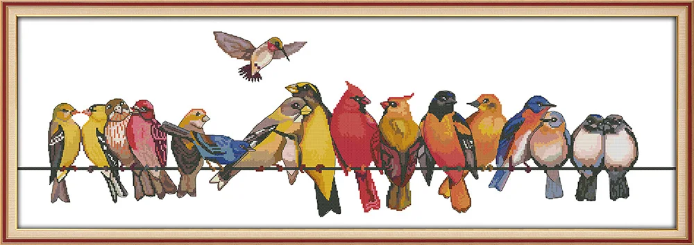 

The birds gathered cross stitch kit aida 14ct 11ct count printed canvas stitches embroidery DIY handmade needlework