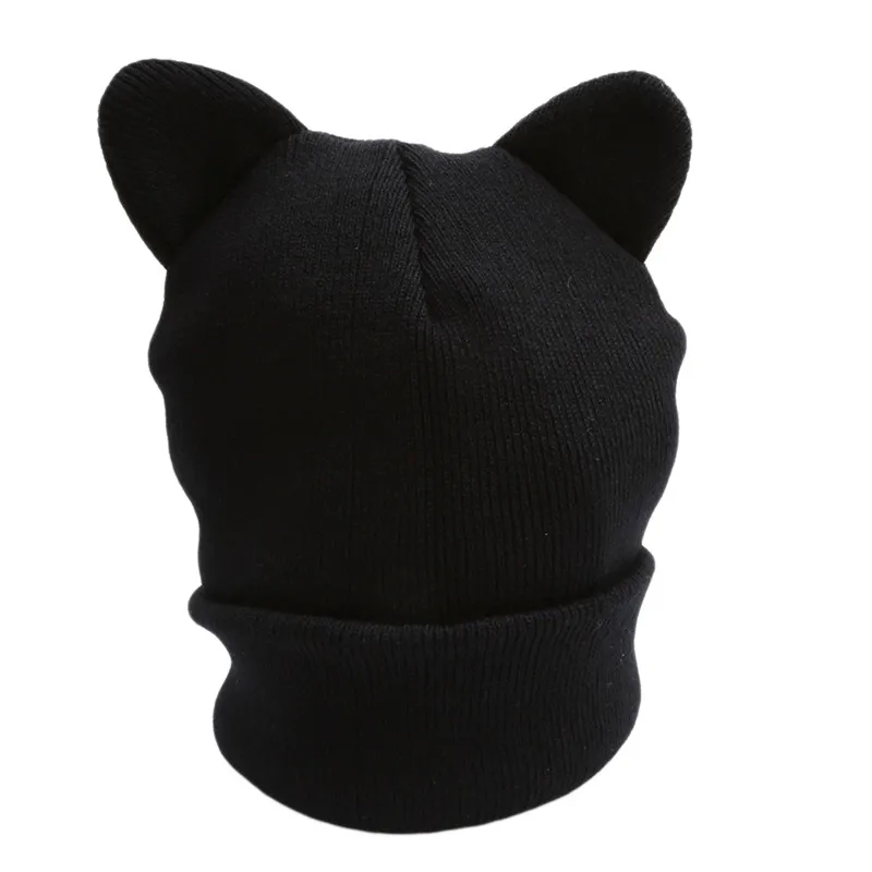 Модная дизайнерская Шерстяная кепка, шляпа серого и белого цвета с милыми кошачьими ушками, вязаная шапка, милая Повседневная зимняя теплая шапка Skullies Beanies
