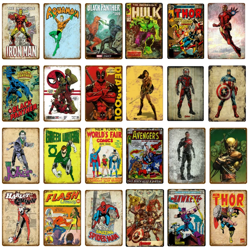 Супергерой шикарный бар винтажные металлические знаки домашний декор Marvel Comics плакат паб винтажные декоративные тарелки металлические настенные искусства YH022
