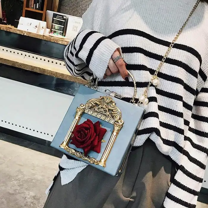 Women Shoulder Bag Rose Detachable Metal Chain Crossbody Bag Handbag for Shopping New