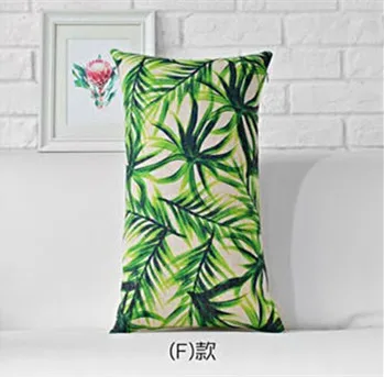 Современные европейские квадратные подушки с зелеными листьями, подушки для дивана с растительным поясом, наволочки из хлопка и льна, домашний декор - Цвет: F 30x50cm