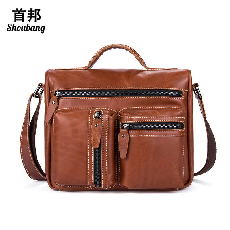 Genuine Leather Handbag Men Cowhide Crossbody Bags Men's Travel Shoulder Bags Tote Laptop