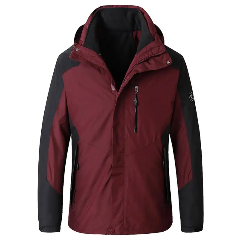 8XL 7XL 6XL мужские зимние 3 в 1 внутренний флис 2 шт набор уличные куртки теплая водонепроницаемая бейсболка для походов с защитной сеткой походная куртка - Цвет: red