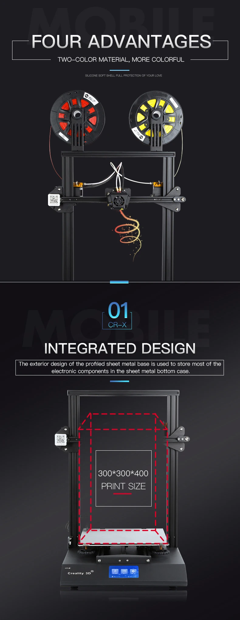 Creality 3D CR-X 3d принтер двухцветный дополнительный набор DIY 4,3 дюймовый сенсорный экран большой размер печати двойной вентилятор охлаждения v-слот алюминий