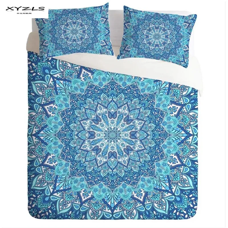 

XYZLS 3PCS Bohemia Style Bedding Set Blue Floral Printed Duvet Cover Pillowcases Twin/Full/Queen/King Size Home Textiles