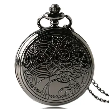 

Cool Black Doctor Who Theme Quartz Pocket Watches Retro Dr. Who Fob Watches with Necklace Chain for Men Boys Gift