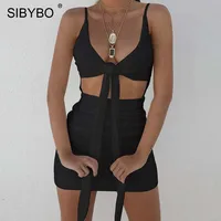 Sibybo Spaghetti Strap Pleated Backless Sexy Dress Women Sleeveless V-Neck Sheath Mini Summer Dresses Casual Club Party Dress