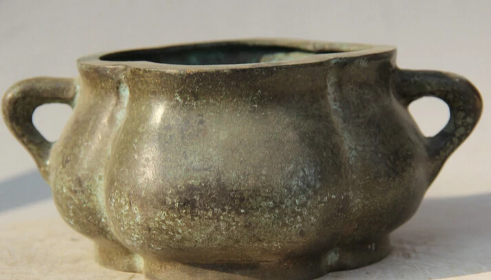 

524 8" Old Marked Chinese dynasty Bronze Folk circular handle Incense Burner Censer Discount 35%