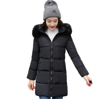 

Winter Jacket Women 2018 New Fashion Winter Coat Women Faux fur Collar Hooded Thick Warm Winter Coat Parkas Female