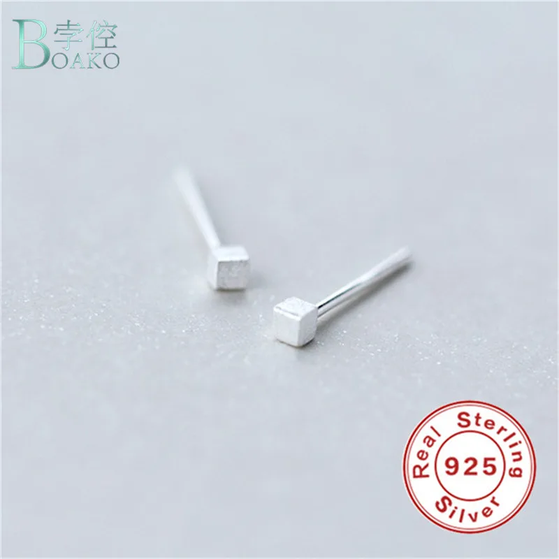

BOAKO 925 Sterling Sliver Tiny Cube Stud Earrings Women Dainty Square Small Stud Earrings Cute Mini Minimalist Earrings