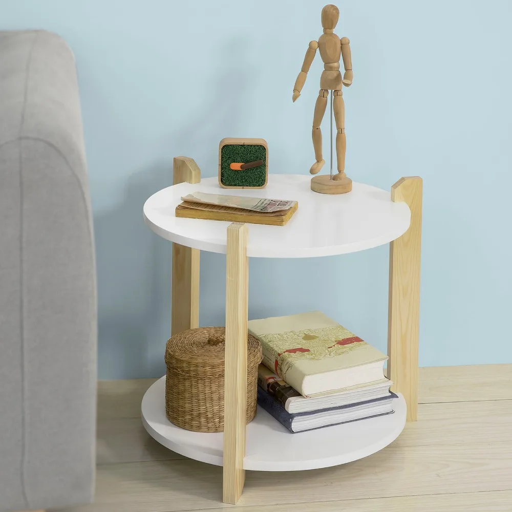 SoBuy FBT63-WN 2 Tiers Round Wooden Side Table End Table Tea Coffee Table