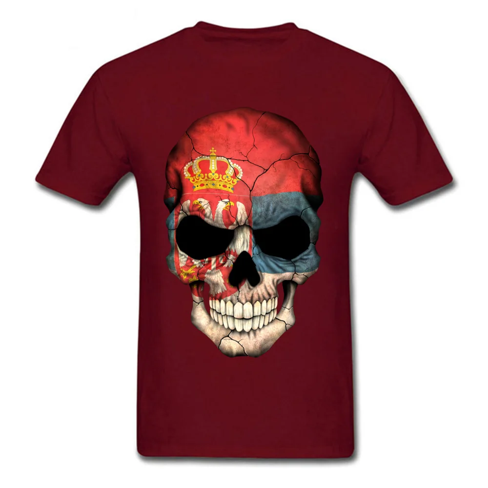 Serbian Flag Skull Cotton Fabric Summer T Shirt High Quality Short Sleeve Male T-shirts Design Labor Day Tee-Shirts Crewneck Serbian Flag Skull maroon