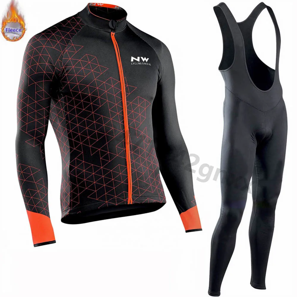 

NW Winter Thermal Fleece Mens Cycling Jersey long sleeve Set Bicycle Wear Bike Clothing Ropa ciclismo Hombre Uniformes Northwave
