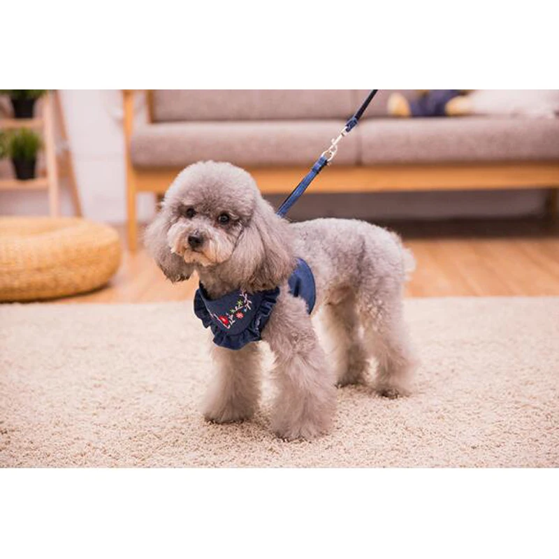 Embroidery Jean Dog Harness Vest Pet Puppy Vest Leash Walking Traction Rope Denim Adjustable Chest Strap Small Dog Accessories