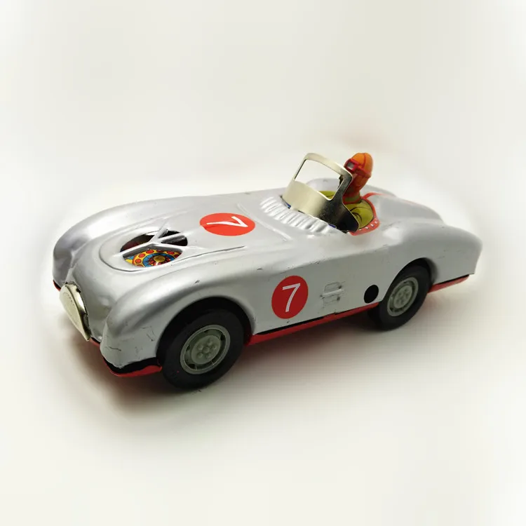 

[Funny] Adult Collection Retro Wind up toy Metal Tin Racer on Racing car Mechanical Clockwork toy figures model kids baby gift