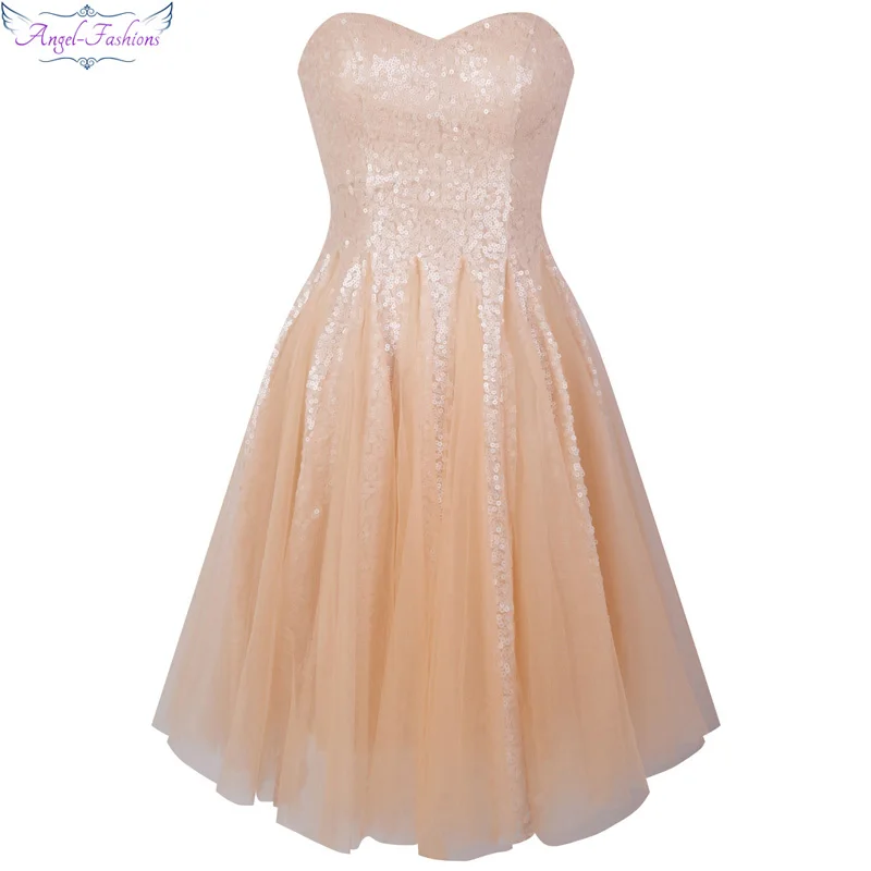 

Angel-fashions Sweetheart Wedding Bridesmaid Dress Pink Sequin Ball Gown 370