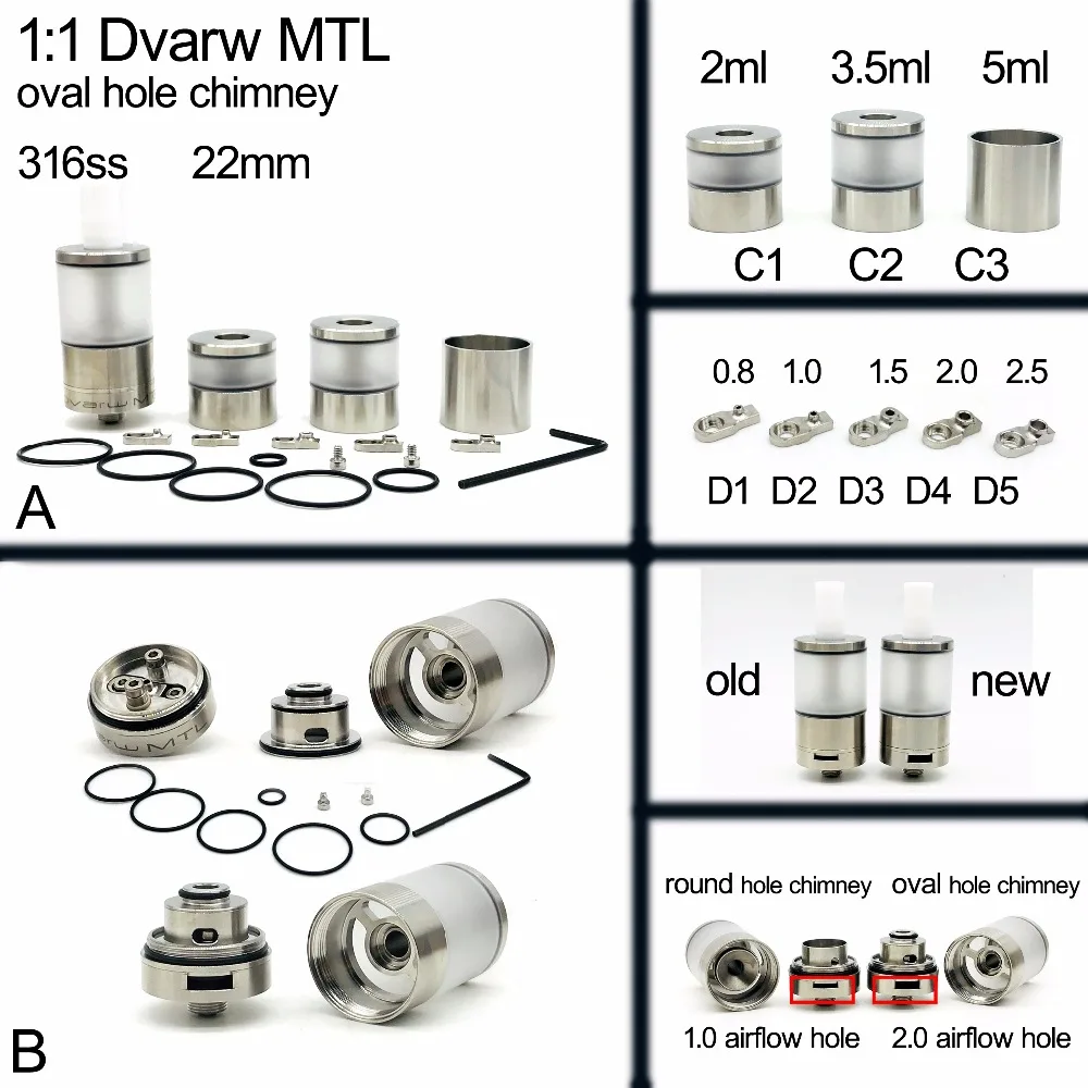 Baratos Dvarw estilo MTL V2 RTA del atomizador del 316 SS 5ml de capacidad, con AFC insertar flujo de aire doble Post construir cubierta RTA vape tanque ajuste 510 Mod