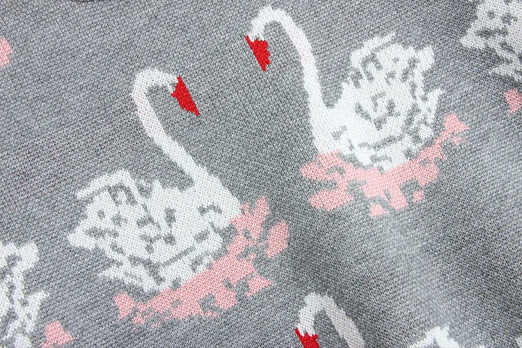 Модные женские серые плиссированные свитера с рисунком «Лебедь» наборы Женский пуловер Топы и тонкая облегающая юбка-карандаш комплект повседневный комплект из двух предметов C-044