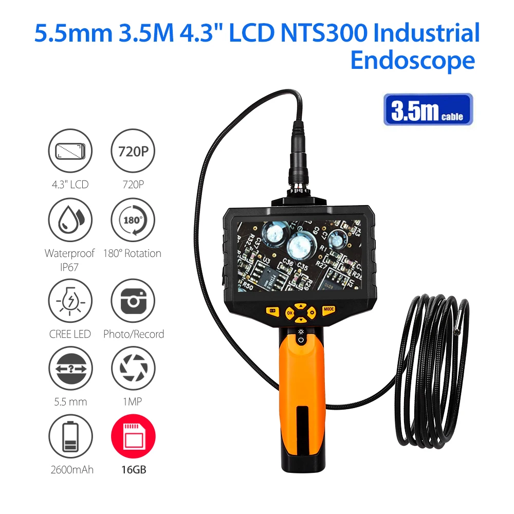 

Eyoyo NTS300 Endoscope 4.3" Color LCD Display Monitor Inspection Borescope 3.5M 5.5MM Snake Tube Camera 360 Degree Rotation