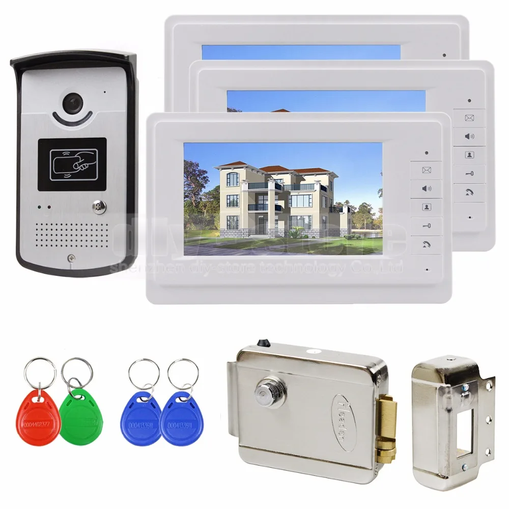 cheap DIYSECUR 7 inch Video Door Phone Entry System 700TVL Camera Monitor RFID Keyfob Unlock 1V3