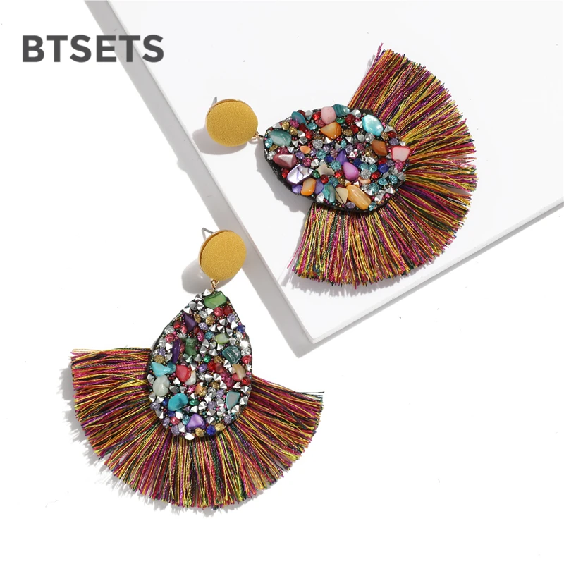 BTSETS Colorful Crystal Tassel Earrings For Women Charm Earings Fashion Jewelry Wedding Bridal Statement Fringe Earring