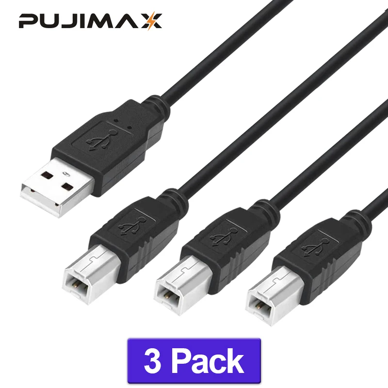 

PUJIMAX 3Pack USB 2.0 Print Cable USB Type A to B Male to Male Printer Cable For Canon Epson HP ZJiang Label Printer DAC printer