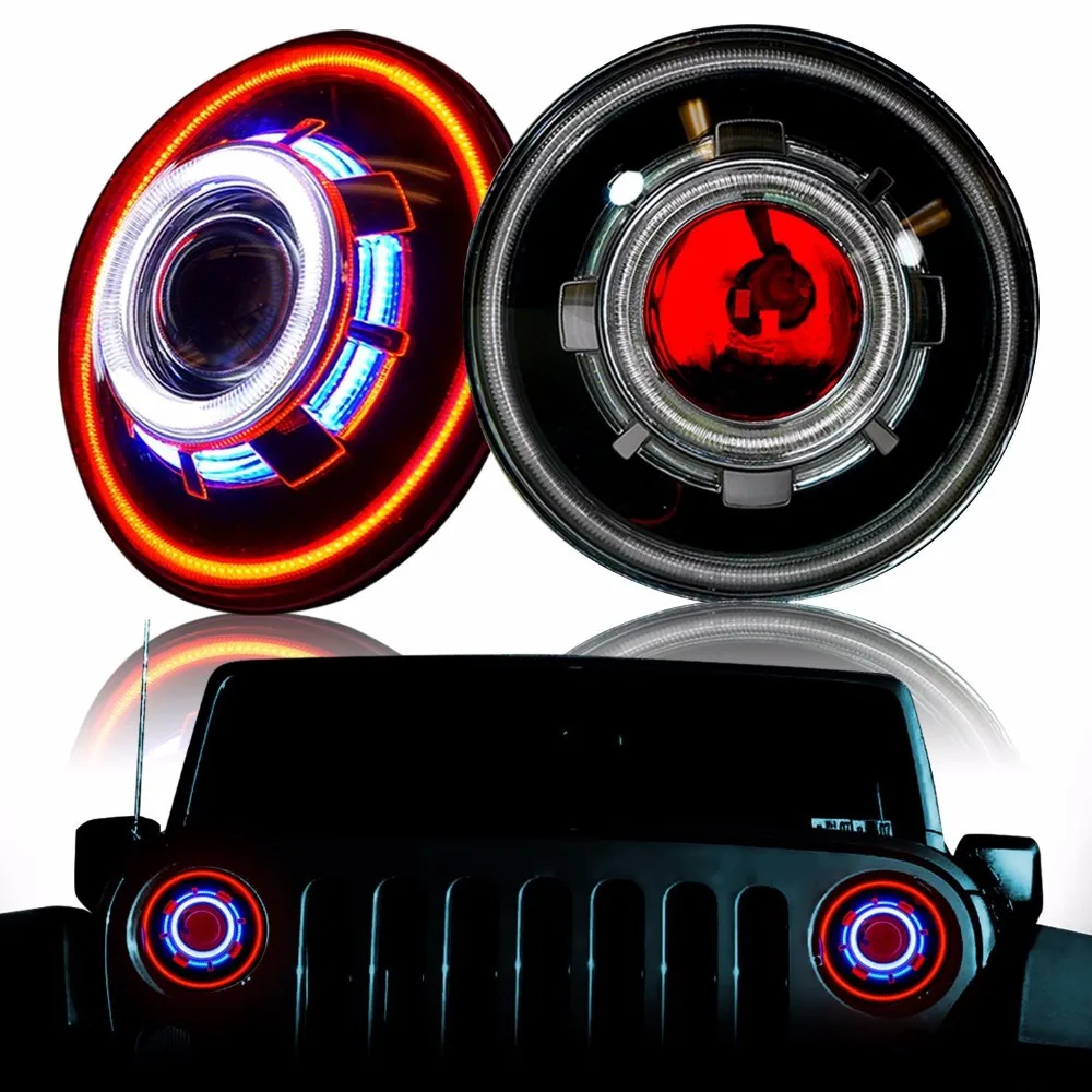 jeep led projector headlights wrangler headlight hid round inch driving jk h4 h13 demon plug 35w 2pcs newest salvo