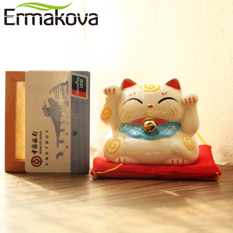 ERMAKOVA, 3 дюйма, керамическая копилка Lucky Cat, фарфоровое украшение, копилка для денег, подарок на день рождения, украшение для дома и офиса