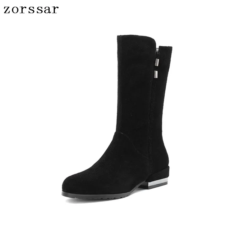 

{Zorssar} winter Women High Boots Suede Leather flat mid calf Boots Women snow boots Shoes 2018 New Mother boots Big Size 33-42