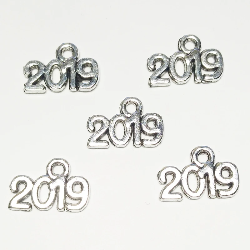 

XKXLHJ 15pcs Antique Silver Letter Charms 2019 Digital Pendant New Year Jewelry Handmade For making Earrings Bracelet Keychain