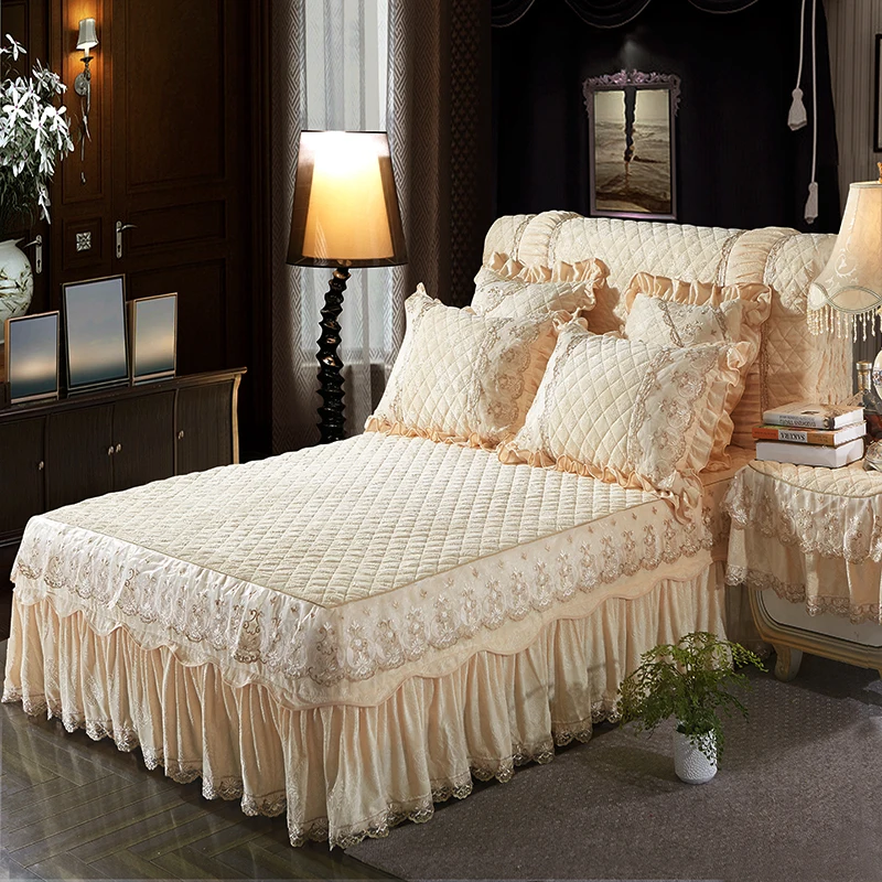 سميكة الصوف الدافئة انتشار السرير Bedskirt الملك/الملكة حجم طقم سرير الوردي الأزرق الأرجواني الدانتيل ملاءات السرير غطاء juego روبا دي كاما سميكة الصوف الدافئة انتشار السرير Bedskirt الملك/الملكة حجم طقم سرير الوردي الأزرق الأرجواني الدانتيل ملاءات السرير غطاء juego روبا دي كاما