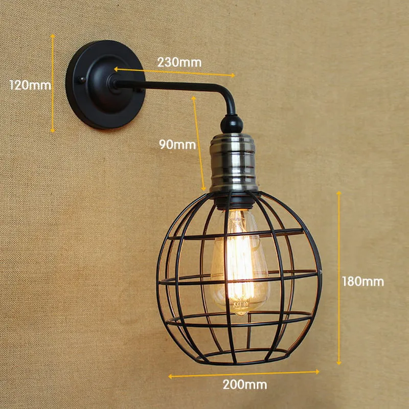 new design antique black metal wire ball wall lamp with long swing arm for workroom bedside bedroom illumination sconce