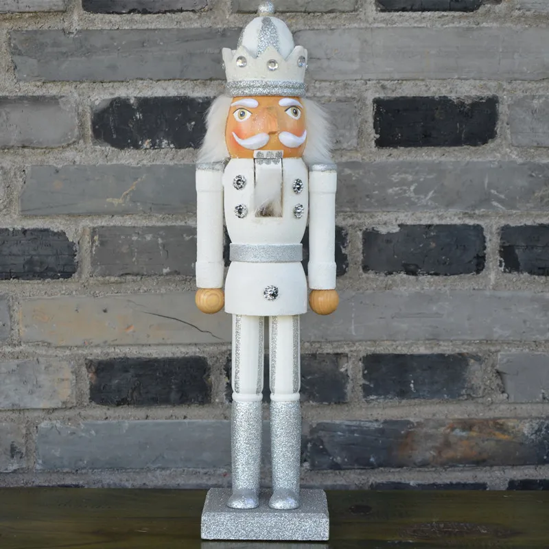 38 см King Nutcrackers colletction Оригинальное дерево серебро сверкающий блеск Nutcrackers king статуэтки украшения для украшения дома