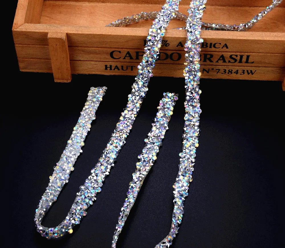 

free ship!5yard/lot BlingBling AB rhienstone mesh Trim strass chain banding crystal wedding applique dresses crafts 10mm width