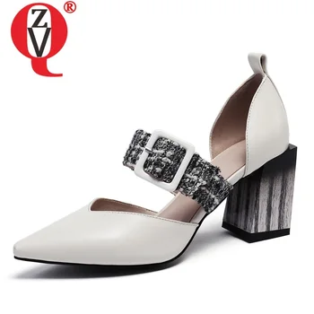 

ZVQ woman shoes 2019 spring new fashion sexy pointed toe handmade genuine leather woman pumps outside high heels buckle shoes