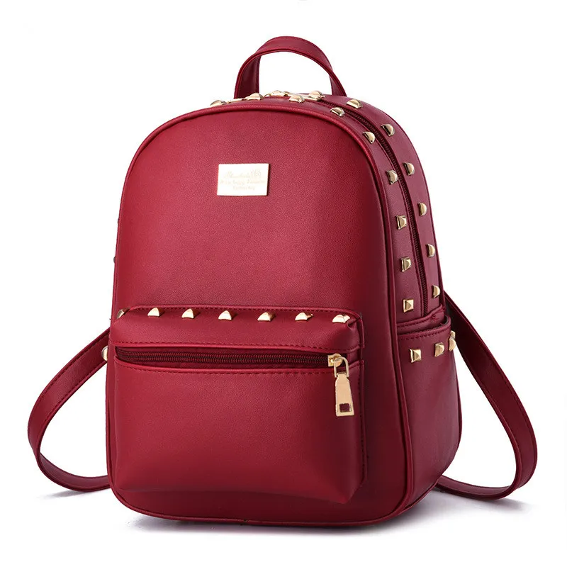 Red Casual PU Women Backpacks Traveling Bag Schoolbag Rivets Decoration