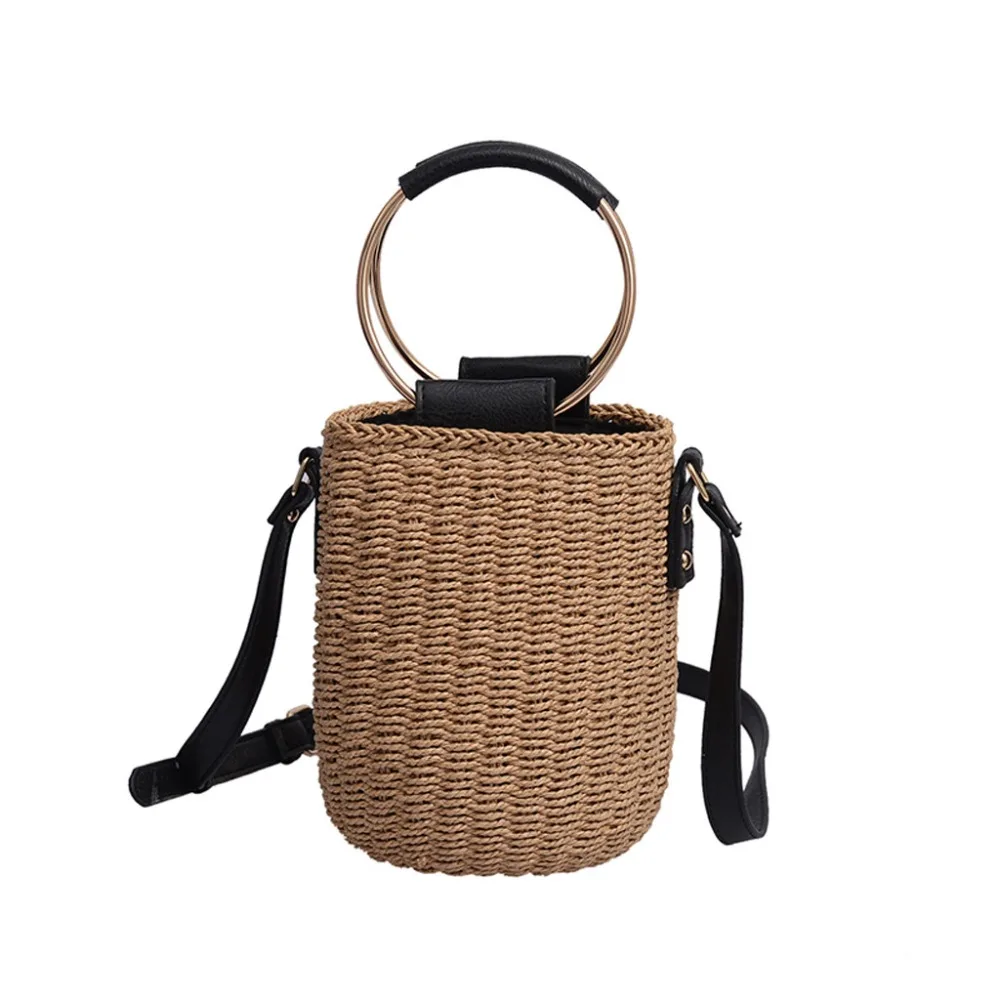 

Bucket bag ladies fashion casual wild summer new beach bag solid color handbag woven shoulder bags Messenger bags B2