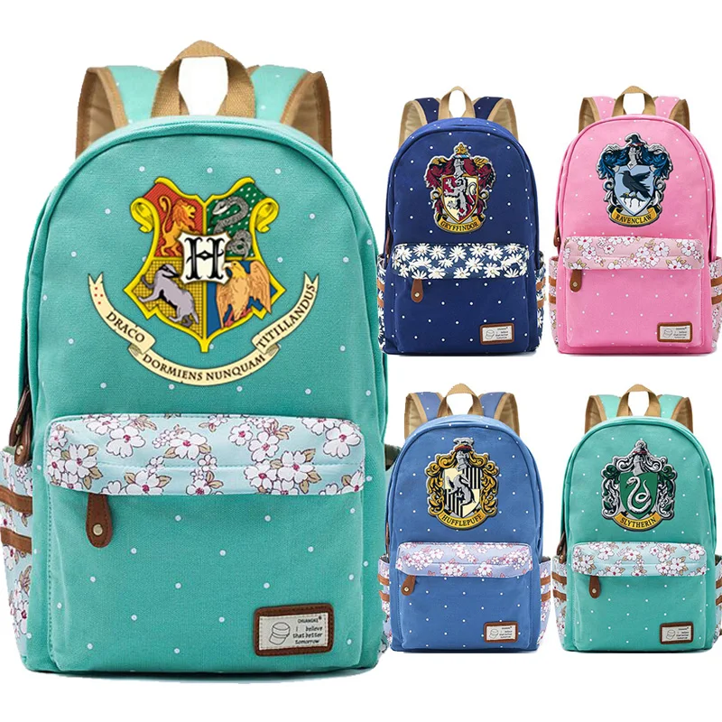 cheap 2019 New Hogwarts Slytherin Gryffindor Flowers Dot Boy Girl School bag Women Bagpack Teenagers Schoolbags Canvas Femme Backpack