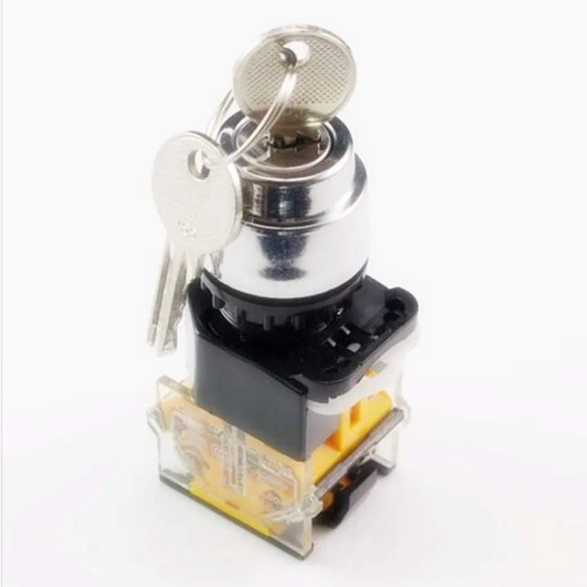 

LAY38-11Y2 Two Position Rotary Self-locking Silvery White with Key Push Button Switch 10A 1NO1NC 22mm